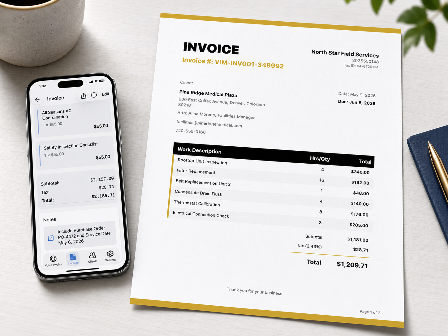 Client-ready invoice PDF created from Voice Invoice Maker
